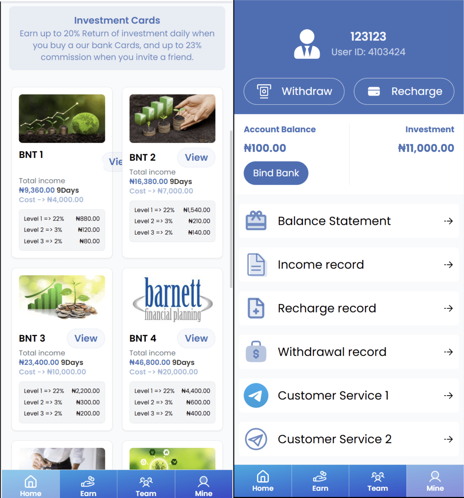 海外生物投资理财系统源码/支持分销返佣 拉新 自定义产品 等功能/前后端为英文